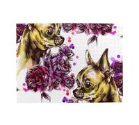 Chihuahua And Rose,500 Pieces Puzzles for Adults-Wooden Jigsaw Puzzle for Adults Elderly