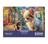 Chihuahua Art 1000Pieces JigsawPuzzlesTwo Chihuahuas Town ForAdults Challenging LargePiecePuzzles Age12+byth HomeDecoration Brainteasing Adults Jigsaw Puzzle 52x38cm/1000pcs