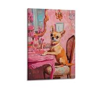 Chihuahua at Vanity Table Wall Art, Pet Poster, Pink - Themed Print, Glamorous Home Canvas Decor Artistic Wall Mural Modern Hanging Decor Poster16x24inch(40x60cm)