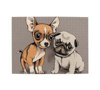 Chihuahua Bulldog Cute Pug Dog Pet Animal Friends Puppy Beige,500 Pieces Puzzles for Adults-Wooden Jigsaw Puzzle for Adults Elderly