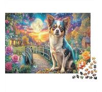 Chihuahua by Bridge 1000 Pc Thick Cardboard Puzzle Jigsaw for All Ages Family Cardboard Holiday Under The Moon Dog Puzzle Activity Indoor Leisure Office Break Travel 52x38cm/1000pcs