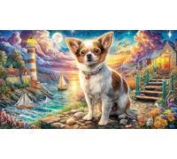 Chihuahua-by-lighthouse-under-moon Puzzle for Adults 1000Pc Educational Game Decompression Challenging Puzzles for Adults and Kids Age 12 Years Up Great Gift Idea 38x52/1000pcs
