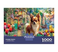 Chihuahua by River Jigsaw Puzzles 1000 Pieces Flower-lined Riverbank Puzzles for Adults Educational Puzzle Game Birthday Gifts for Adults And Teenagers 100% Recycled Cardboard 52x38cm/1000pcs