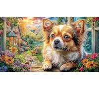 Chihuahua-by-the-window Puzzle Game 1000 Pieces Educational Game Challenge Recycled Paper Challenging Puzzles for Relaxation, Creativity & Gift Giving 38x52/1000pcs