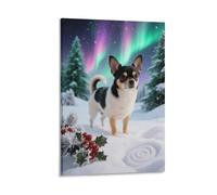 Chihuahua Canvas Wall Art Aurora Snowfield Print On Canvas Artwork for Living Room Home Office Home Decor Gift 16x24inch(40x60cm)
