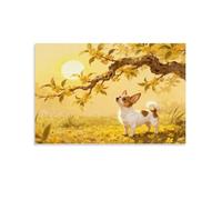 Chihuahua Canvas Wall Art Yellow Flower Tree Print On Canvas Modern Artwork for Home Office Bedroom Home Decor Gift 12x18inch(30x45cm)