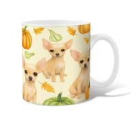 Chihuahua Ceramic Coffee Mug, Fall Playful Pumpkin Gourd Fall Yellow Novelty Work Drinking Mugs with Handle Gift for Friends Family Lovers Eldership Senior Co-Worker 15 Oz