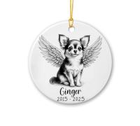 Chihuahua Ceramic Ornament, Customized Dog Angel Ornament with Name & Year, Personalized Pet Remembrance Ornaments for Xmas Tree