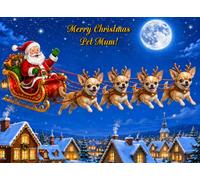 Chihuahua Christmas Card for Pet Mum (Funny Reindeer Santa Sleigh)