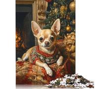 Chihuahua Christmas Portrait Chihuahua in Sweater Puzzle 500 Pieces Jigsaws Wood Puzzle Jigsaws Learning Educational Puzzle 500pcs (52x38cm)