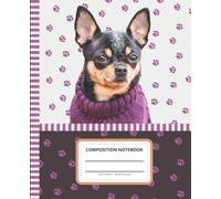 Chihuahua Composition Notebook Wide Ruled: 7.5 x 9.25 Blank Paper / 108 Pages / Stationery Gift for Note Taking - Writing - Doodles / Dog Art Photo on Purple Brown Paw Print Pattern