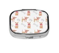Chihuahua Cute Dogs and Bowl,Meta Pill Box 2 Compartment Medicine Case,Portable Organizer,Rectangle Meta Portable Organizer Pill Box 1948 Compartment Medicine Case