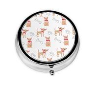 Chihuahua Cute Dogs and BowlMeta Pill Box 3 Compartment Medicine Case,Portable Organizer