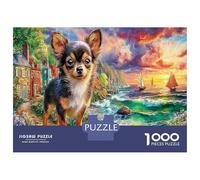 Chihuahua Dog Beach Sunset 1000 Piece Jigsaw Puzzle for Adults - Relaxing Activity - Smooth Paper Surface 52x38cm/1000pcs