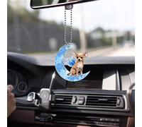Chihuahua Dog Car Mirror Charm Pendant,Love Moon Dog Car Hanging Ornament,Automotive Snowfake Rear View Mirror Pendant,Home Window Wall Hanging Decorations