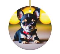 Chihuahua Dog Christmas Ceramic Decorative Ornament, Round Personalized Gift Xmas Home Keepsake Hanging