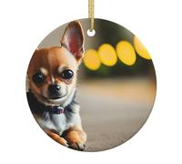 Chihuahua Dog Christmas Ceramic Decorative Ornament, Round Personalized Gift Xmas Home Keepsake Hanging