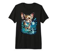 Chihuahua Dog Full Moon Night Forest Waterfall Landscape Premium T-Shirt