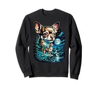 Chihuahua Dog Full Moon Night Forest Waterfall Landscape Sweatshirt