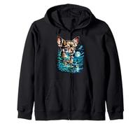 Chihuahua Dog Full Moon Night Forest Waterfall Landscape Zip Hoodie