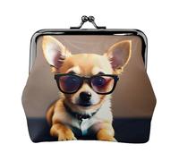 Chihuahua Dog Glasses 1 print Cute Buckle Coin Purses Vintage Pouch Kiss lock Change Purse Wallets for Women Fashion, Black, One Size, Vintage