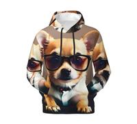 Chihuahua Dog Glasses 1 Print men'S Hooded Pocket Sweatshirt Lightweight Pullover For Spring Autumn Winter