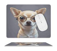 Chihuahua Dog Glasses Mouse Pad Square Leather Mousepad Waterproof Gaming Mouse Pad with Non-Slip Rubber Base Small Portable Computer Mouse Mat for Desk Laptop Office Home 8 X 10 Inch