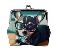 Chihuahua Dog Glasses print Cute Buckle Coin Purses Vintage Pouch Kiss lock Change Purse Wallets for Women Fashion, Black, One Size, Vintage