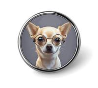 Chihuahua Dog Glasses Round Badge for Men Women, Durable & Stylish Lapel Pins, Lightweight Metal Badges for Shirts, Jackets, Hats