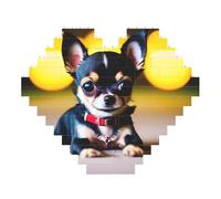 Chihuahua Dog Print Art Brick Puzzle Heart Shaped DIY Building Blocks Set 3D Jigsaw Home Decor 53 Pieces