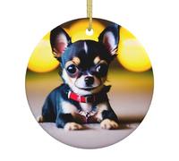 Chihuahua Dog Print Ceramic Christmas Tree Hanging Ornament Festive Decor Xmas for Home Shops Office