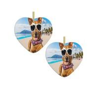 Chihuahua Dog -Print Christmas Heart Ornament Gold Lanyard, Customizable Acrylic Pendant For Tree Decor, Wedding Favors Party Supplies.