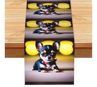 Chihuahua Dog Print Entryway Table Runner, 183cm Washable Faux Linen Table Runner For Farmhouse And Entryway Decor