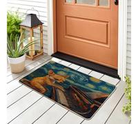 Chihuahua Dog Stars Night Front Black Door Mat Outside Inside Entrance 29 * 17, Oil Painting Piano Outdoor Indoor Non Slip Doormat, Small Pet Puppy Shoes Off Doormat for Patio Interior Garage
