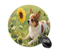 Chihuahua Dog Sunflowers Round Mouse Pad Fashion Premium Mousepad Washable Desktop Protection Mouse Mat with Non-Slip Rubber Base Cute Computer Mat for Office Home Gaming Laptop