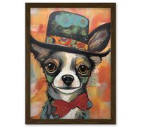 Chihuahua Dog Top Hat and Bowtie Modern Folk Art Artwork Framed Wall Art Print A4 Artery8 Brown One Size