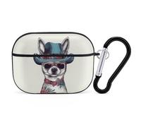 Chihuahua Dog Wearing Hat Airpod Pro Case AirPods 2 Case for Women Hard Shell Protective Cover with Carabiner Keychain Compatible with AirPods Case 2nd 1st Generation, Front LED Visible Black