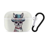Chihuahua Dog Wearing Hat Airpod Pro Case AirPods 2 Case for Women Hard Shell Protective Cover with Carabiner Keychain Compatible with AirPods Case 2nd 1st Generation, Front LED Visible White