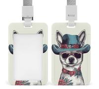 Chihuahua Dog Wearing Hat ID Badge Holder with Lanyard Vertical Badge Reel Clip Durable Clear Window Name Tag ABS Plastic Push-Pull Design ID Card Holder for Office, Nurses, Employees