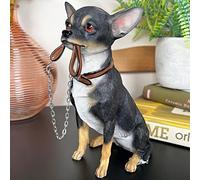 Chihuahua Dog With Lead Ornament Black Resin Walkies Ornament Home Puppy Gift 13cm x 18cm x 10cm