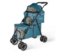 CHIHUAHUA Double Pet Stroller with 2 Detachable Carrier Bag, Foldable Dog Strollers for Small/Medium Dog & Cat, Strollers for 2 Cats with Safety Rope, Lockable Wheels, Pocket for Travel, Green