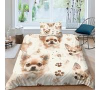 Chihuahua Duvet Cover Set 3D Print Cute Animals Comforter Cover Bedding Quilt Cover Set Soft Microfiber Apply to Kids Teens 3-Piece With Zipper Closure Winter Soft Room Decor Single（135x200cm）