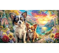 Chihuahua-gazing-at-sunset-over-ocean 1000 Piece Educational Game Challenge Jigsaw Puzzles Great Gift Idea Puzzles for Adults Kids Beautiful Decoration Puzzle 38x52/1000pcs