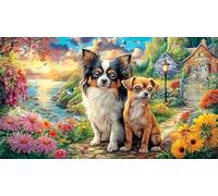 Chihuahua-gazing-at-sunset-over-ocean Adult Jigsaws 1000 Pieces Challenging Puzzles Educational Games Beautiful Decoration Puzzle for Wall Decoration and Gifts 38x52/1000pcs