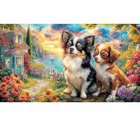 Chihuahua-gazing-at-sunset-over-ocean Puzzle for Adults 1000Pc Educational Game Decompression Challenging Puzzles for Adults and Kids Age 12 Years Up Great Gift Idea 38x52/1000pcs