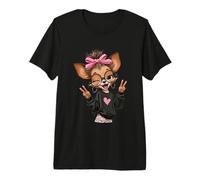 Chihuahua Girl Winking Double Peace Sign Pop Graphic Playful Premium T-Shirt