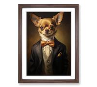 Chihuahua in a Suit Painting Framed Wall Art Print, Ready to Hang Picture for Living Room Bedroom Home Office, Walnut A2 (48 x 66 cm)