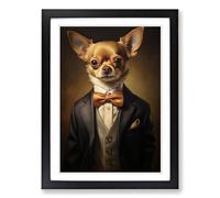Chihuahua in a Suit Painting Framed Wall Art Print, Ready to Hang Picture for Living Room Bedroom Home Office, Black A2 (48 x 66 cm)
