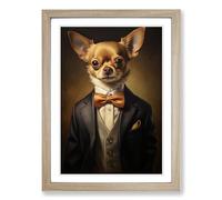 Chihuahua in a Suit Painting Framed Wall Art Print, Ready to Hang Picture for Living Room Bedroom Home Office, Oak A2 (48 x 66 cm)