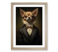 Chihuahua in a Suit Painting No.2 Framed Wall Art Print, Ready to Hang Picture for Living Room Bedroom Home Office, Oak A2 (48 x 66 cm)